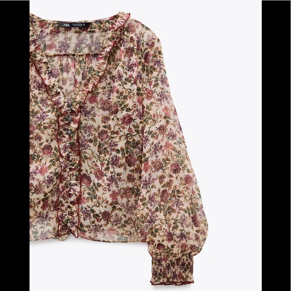 NWT ZARA Cropped Print Blouse M - Picture 4 of 7